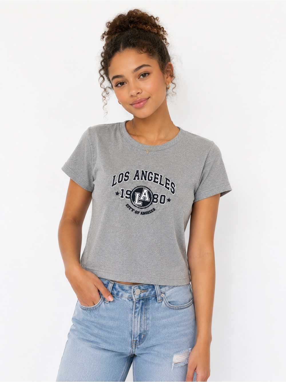 Los Angeles Graphic Crop Tee - Gray